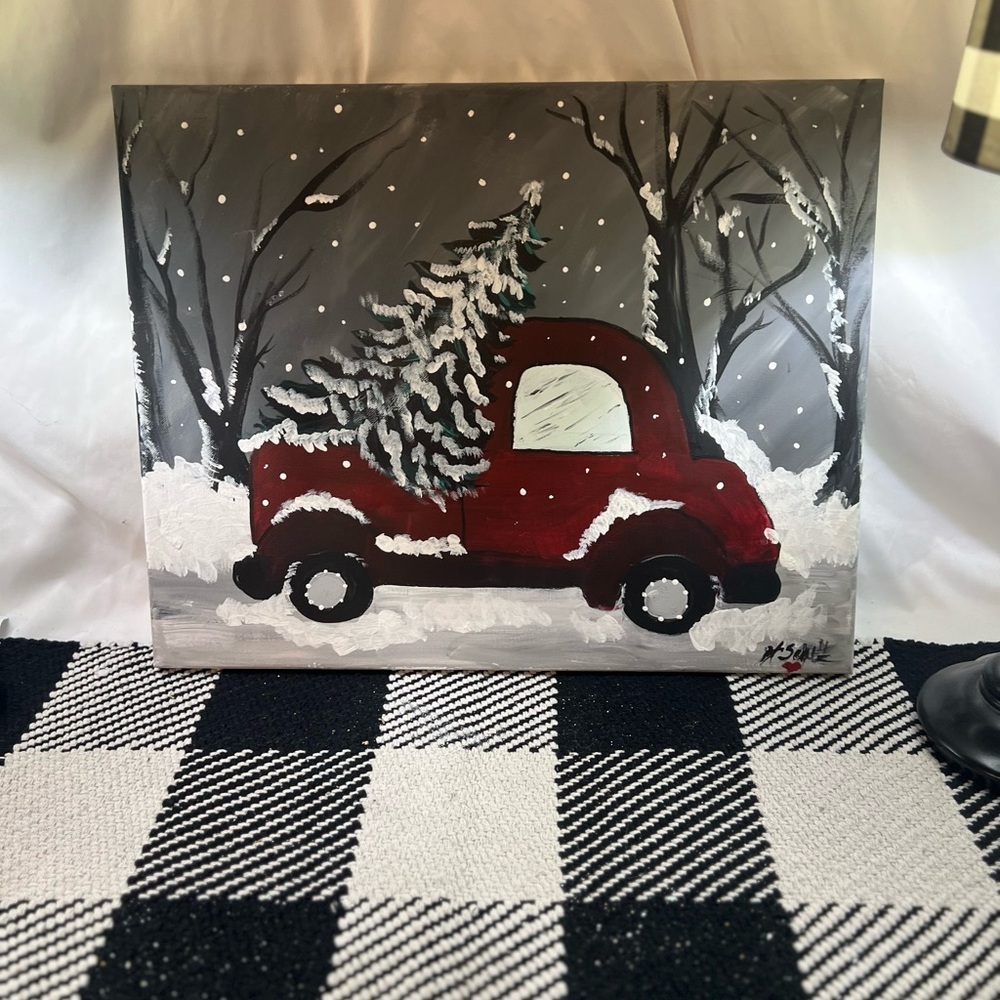 Festive Red Truck Canvas Art